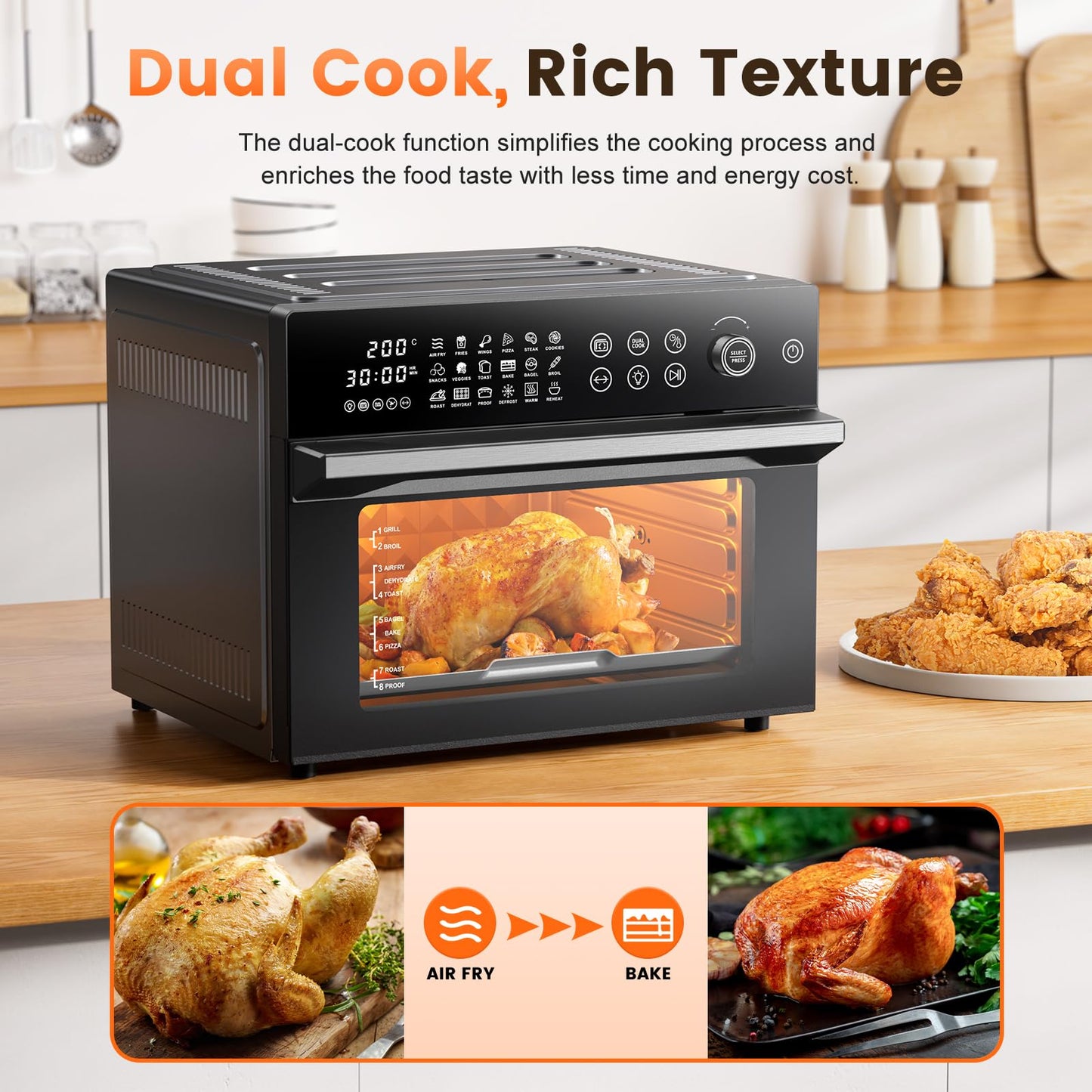 30L Air Fryer Oven – 18-in-1 Presets, Dual Cook, LED Touch Control, 1800W