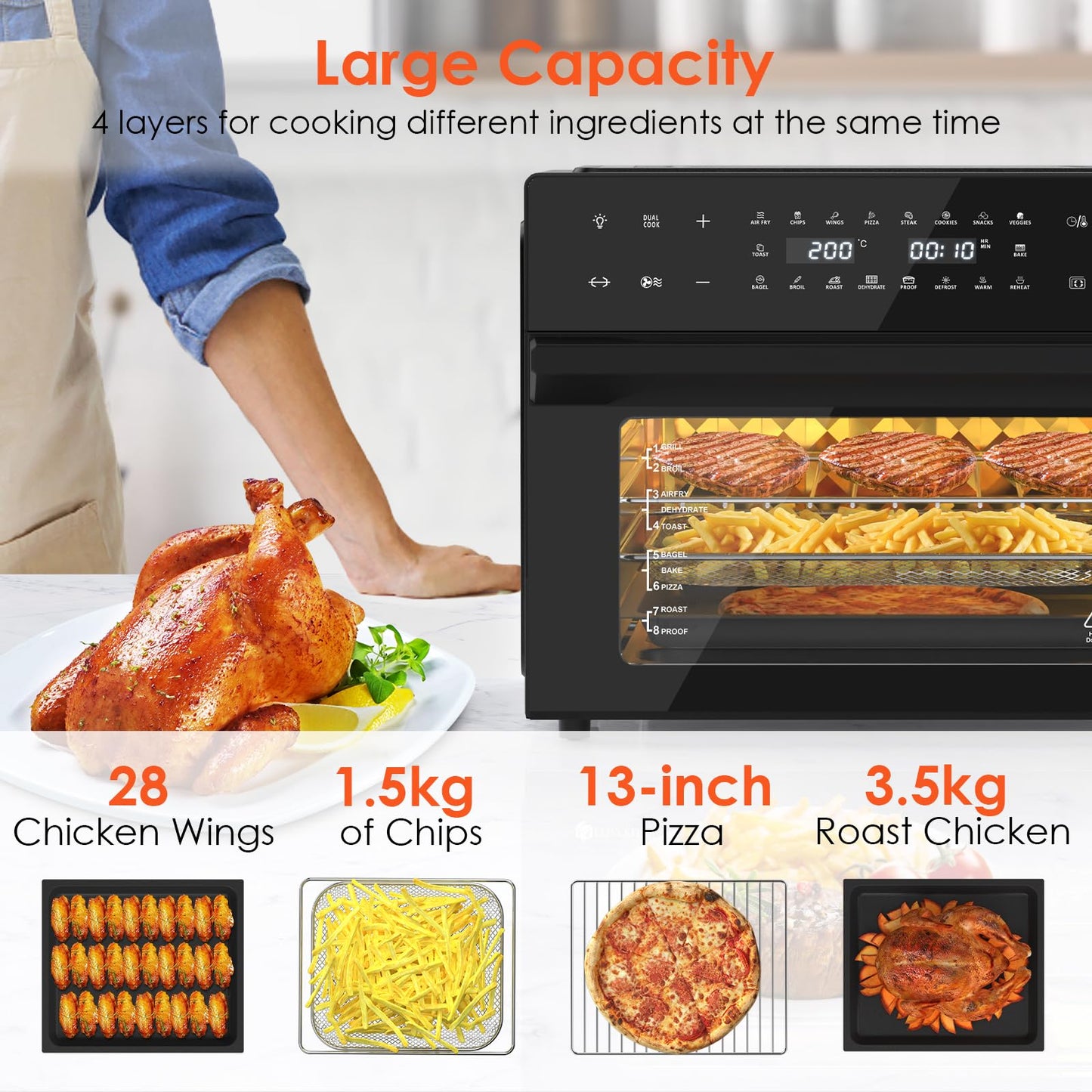 LLIVEKIT 30L Air Fryer Oven – Rotisserie, 20 Programs, LED Touch, Stainless Steel