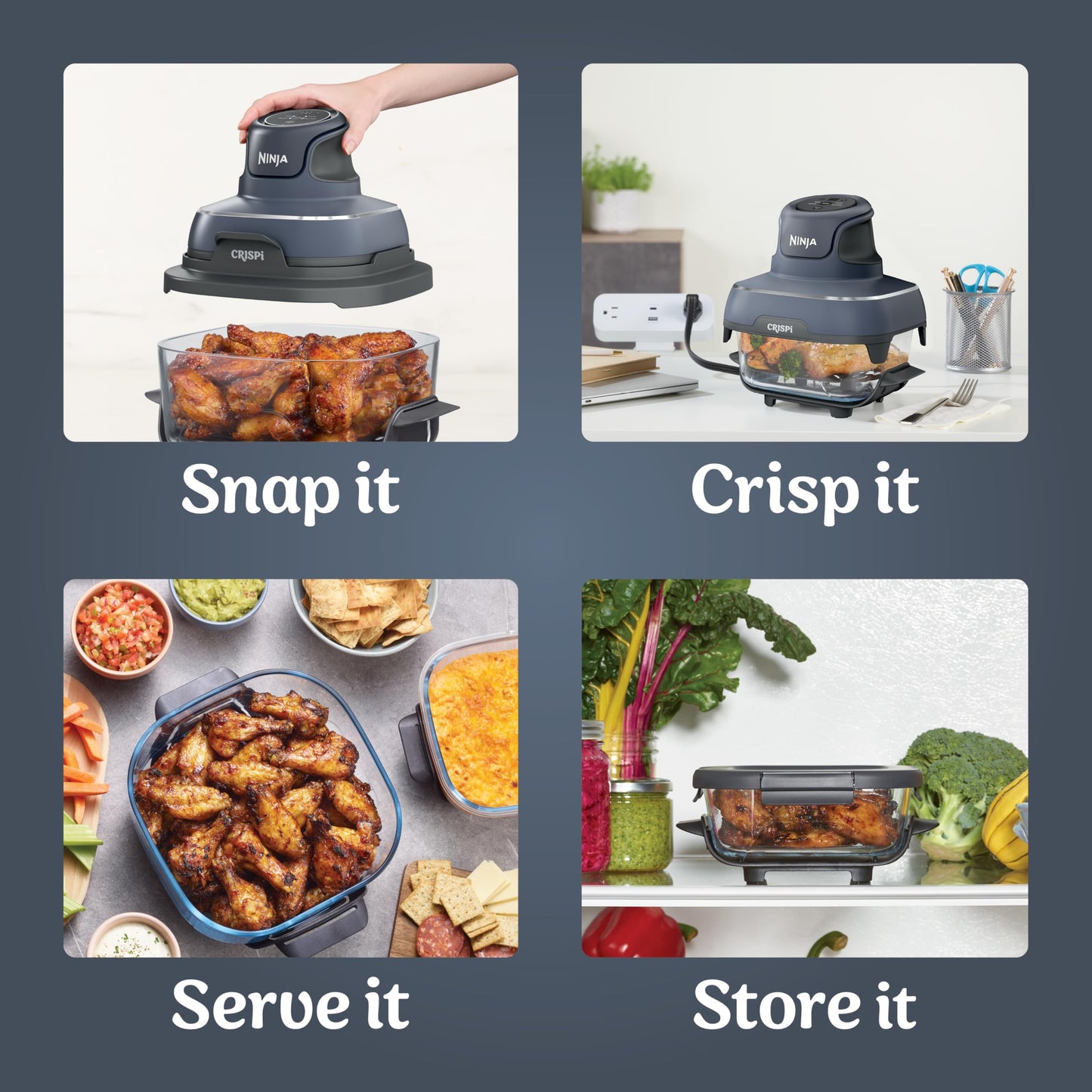 Ninja Crispi 4-in-1 Portable Glass Air Fryer Cooking System, 4-Quart