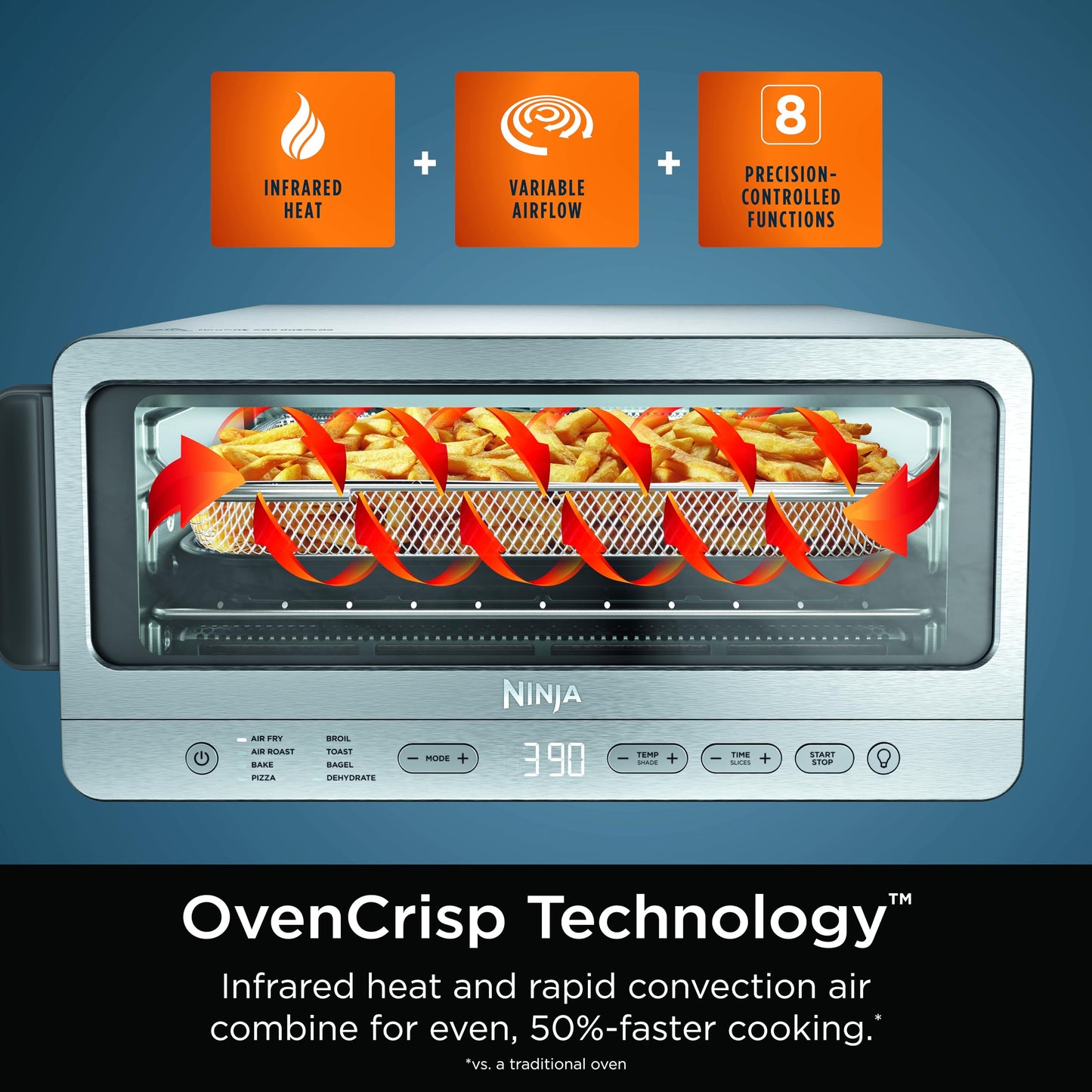 Ninja Flip 8-in-1 Toaster Oven & Air Fryer with Large Capacity, Stainless Steel