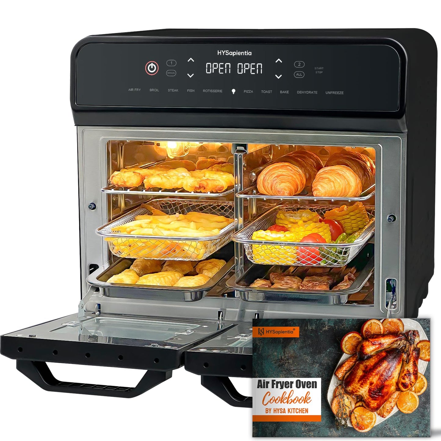 HYSapientia 22L Dual Zone Air Fryer Oven with Rotisserie – 10-in-1, Stainless Steel