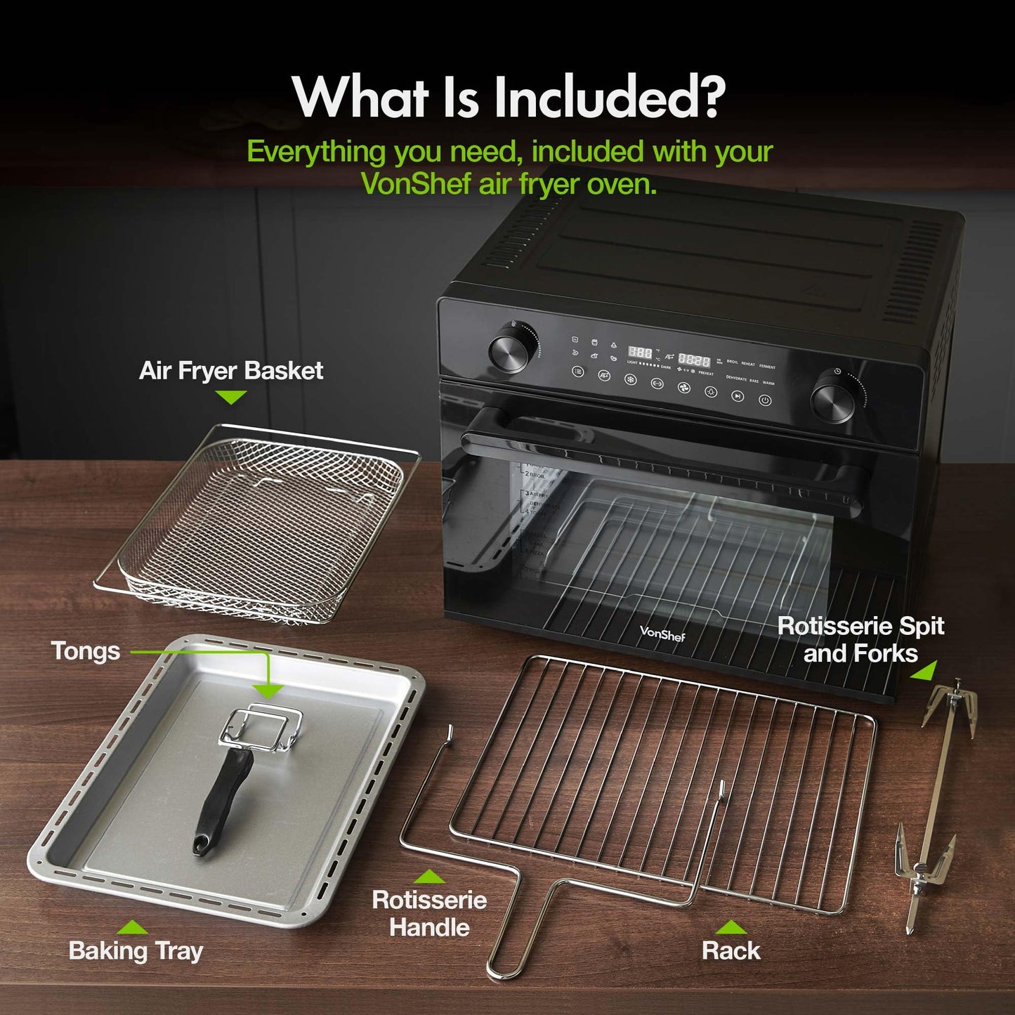 VonShef 28L Air Fryer Oven – Digital Countertop Convection with Rotisserie