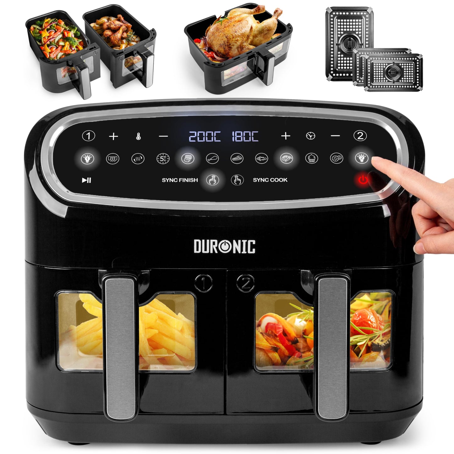 Duronic AF34 Triple Drawer 10L Air Fryer – Dual Zone, Visual Window, 10-in-1