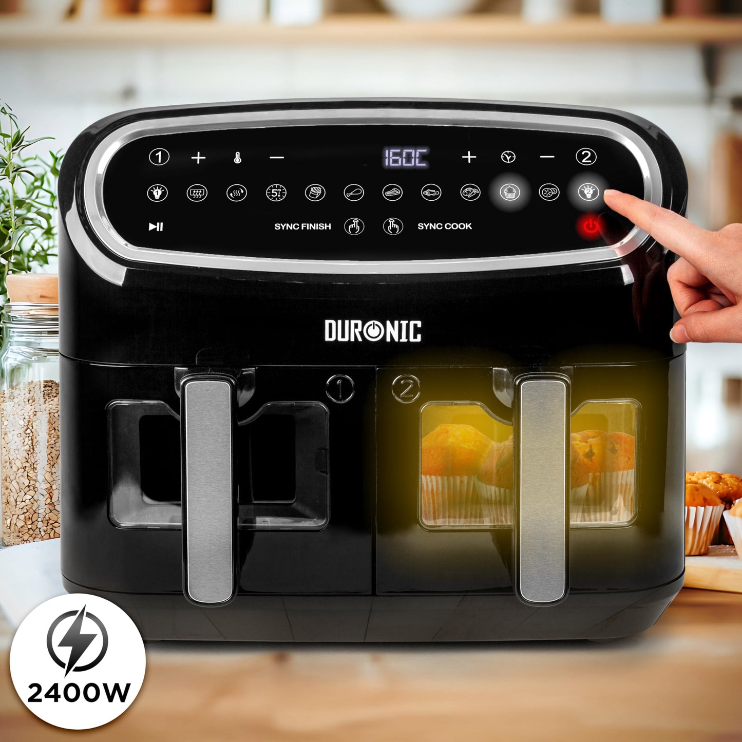Duronic AF34 Triple Drawer 10L Air Fryer – Dual Zone, Visual Window, 10-in-1
