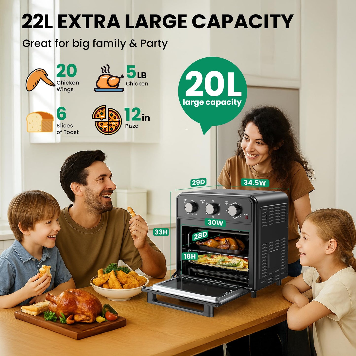 20L Air Fryer Oven with Rotisserie – 6-in-1 Countertop Convection Oven