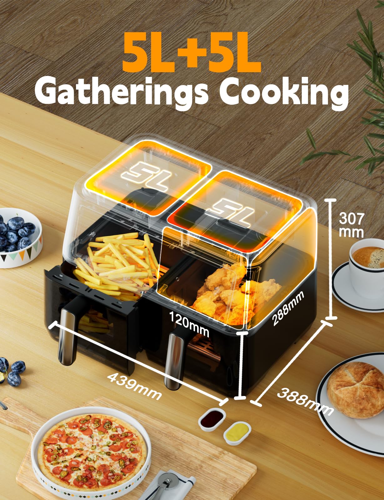 10L Dual Drawer Air Fryer – 10-in-1 Presets, Sync Cook, Smart Touchscreen
