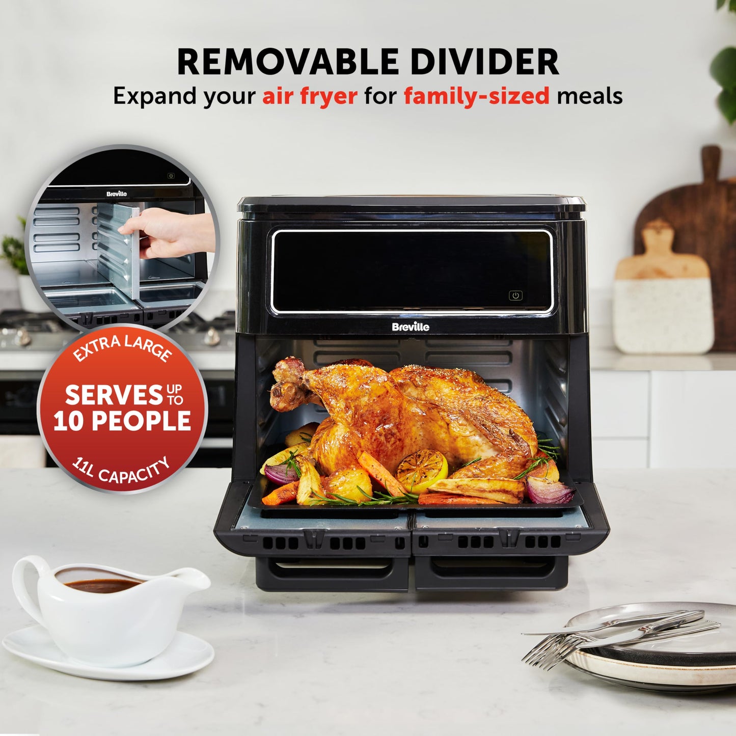 Breville Halo Flexi 11L Digital Dual Air Fryer Oven – Multi-Function, Black