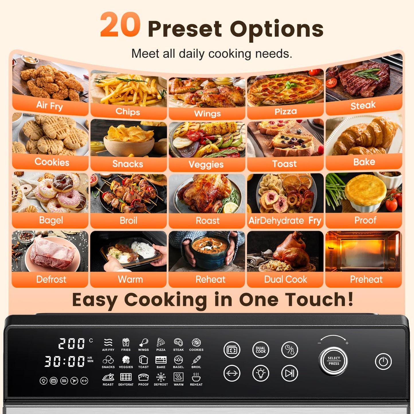 30L Air Fryer Oven – 18-in-1 Presets, Dual Cook, LED Touch Control, 1800W