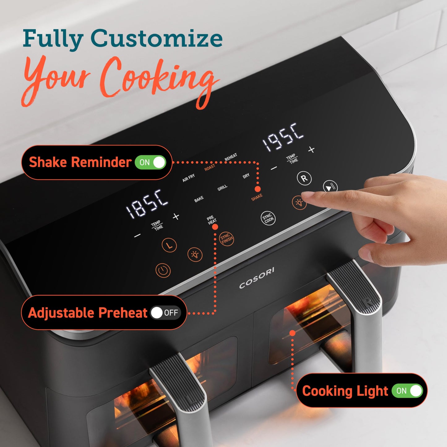 COSORI Dual Air Fryer โ 8.5L Family Size, 8-in-1 Cooking, Non-Stick, Black