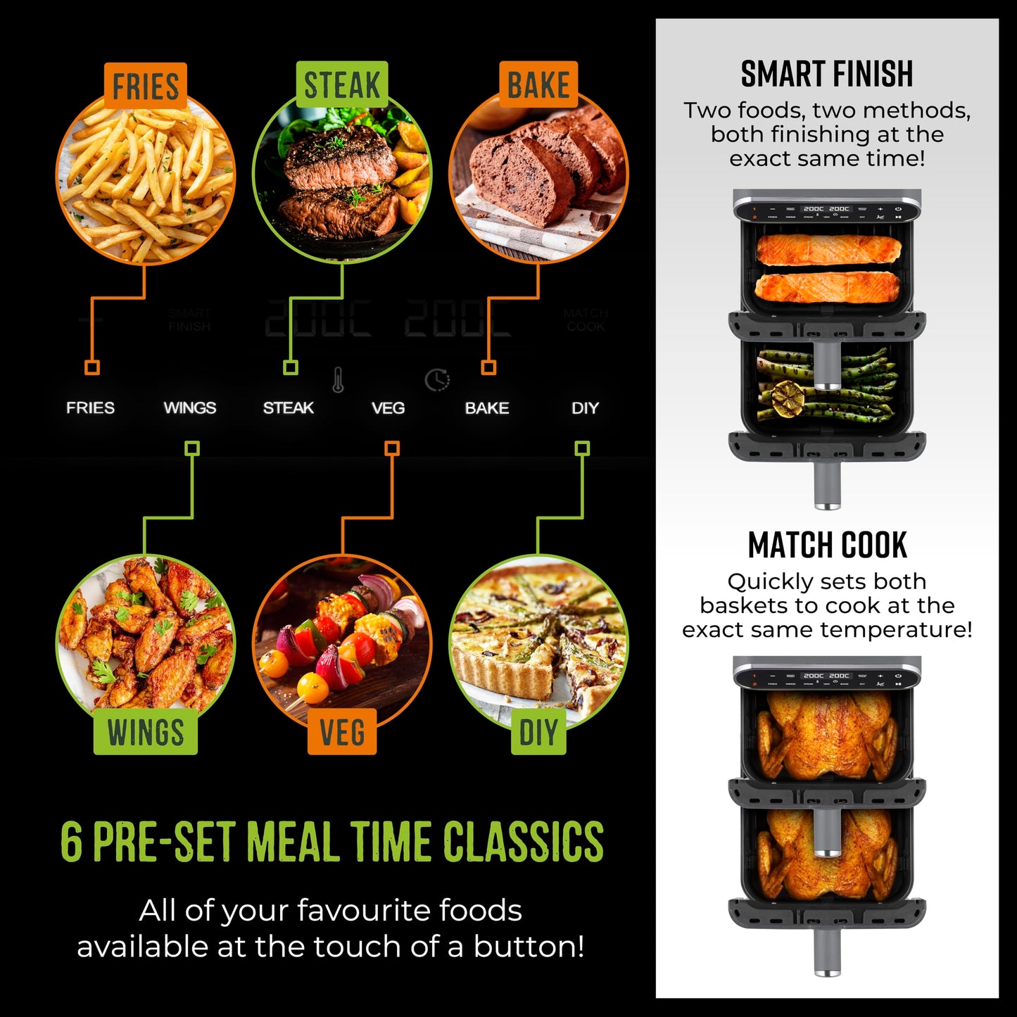Tower Vortx XL Dual Stack Air Fryer – 11L, Digital Control, 6 Presets, Graphite