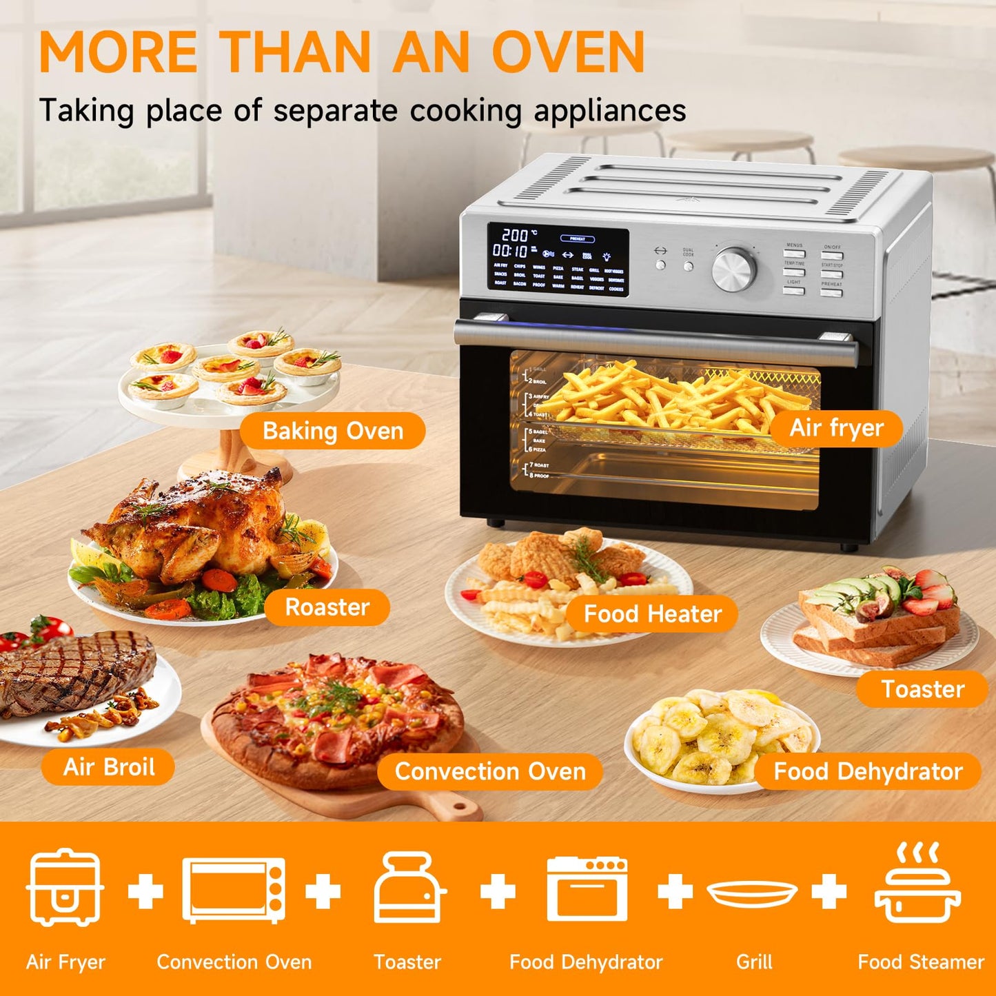 30L Air Fryer Oven – Rotisserie, 21 Presets, Digital Display, Double Glass Door