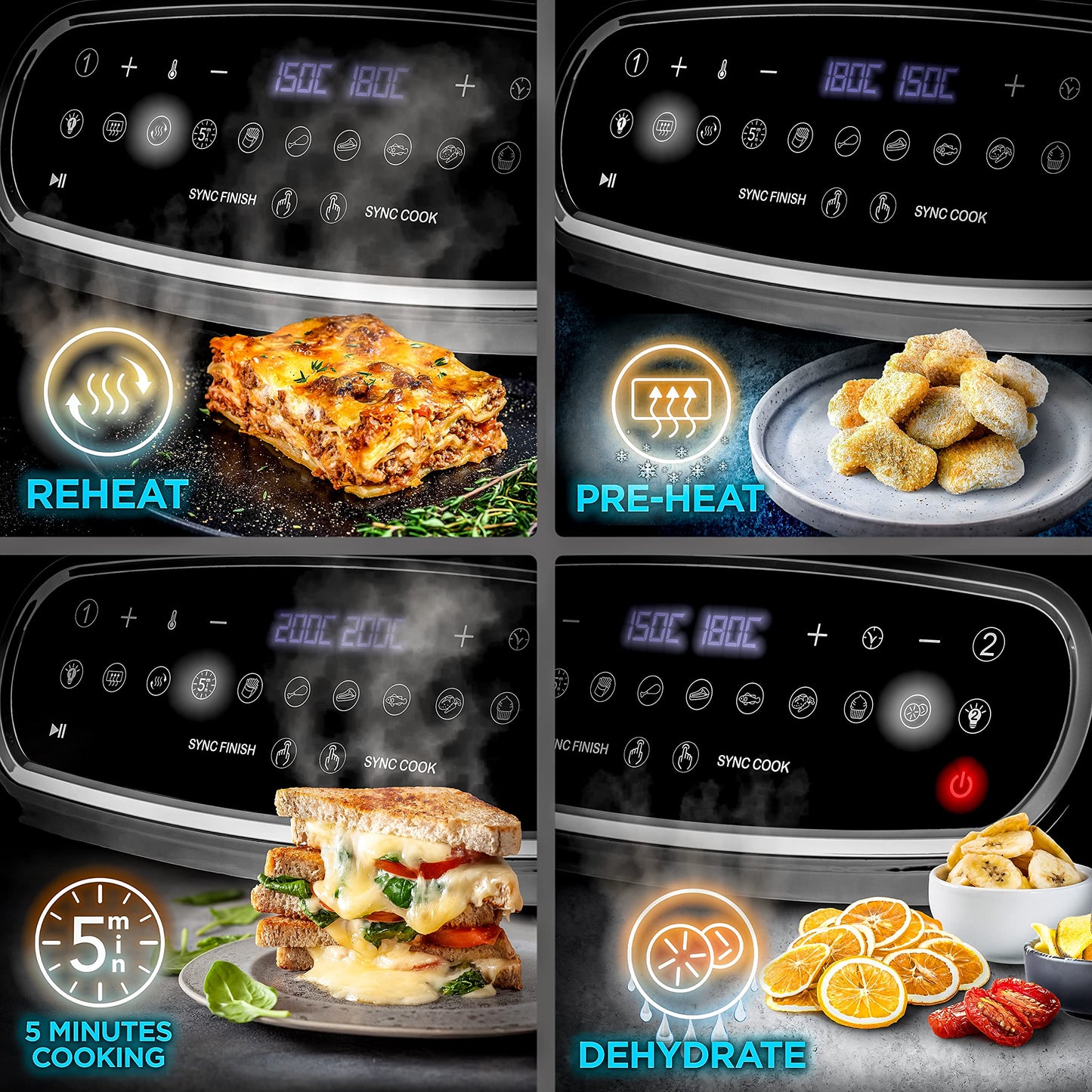 Duronic AF34 Triple Drawer 10L Air Fryer – Dual Zone, Visual Window, 10-in-1