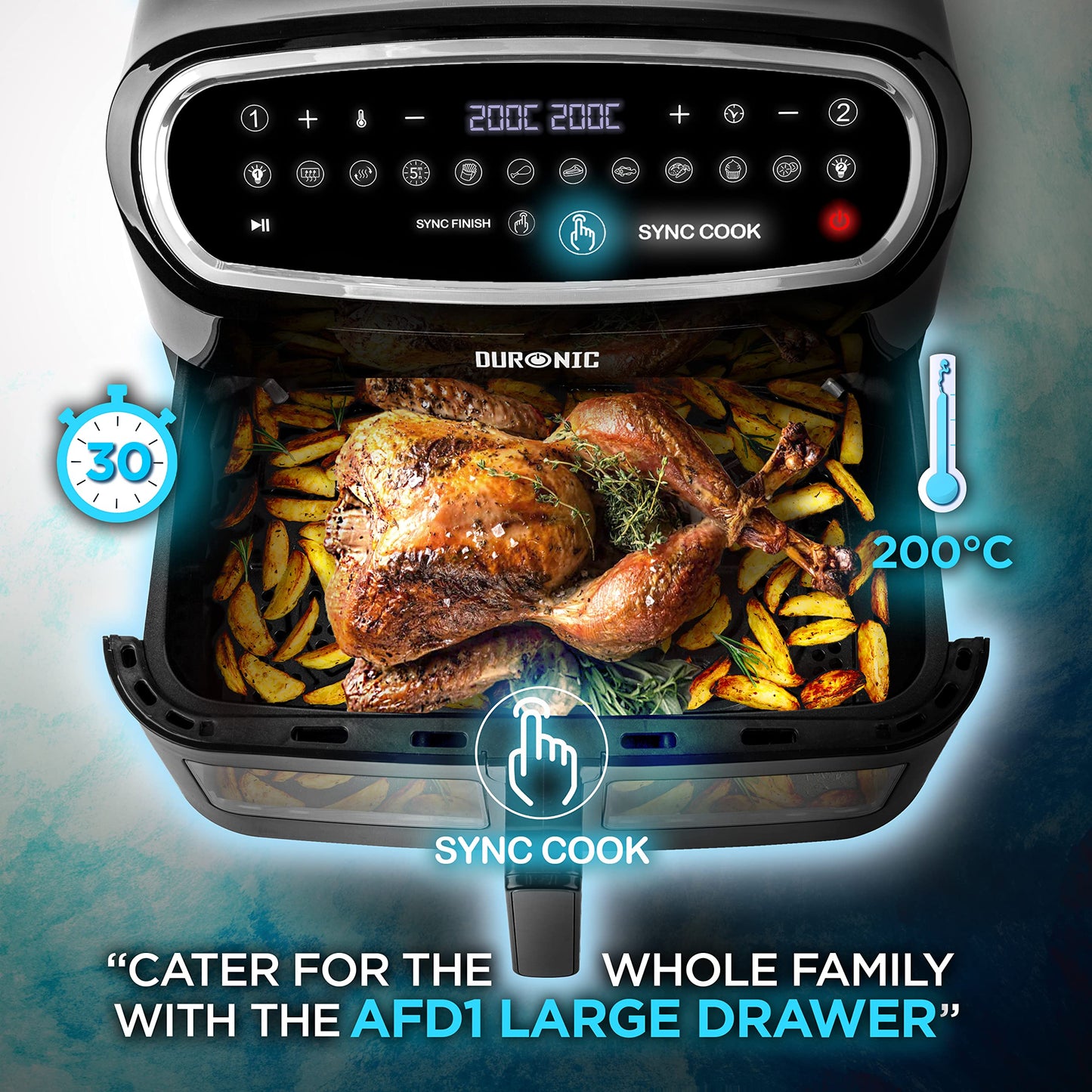 Duronic AF34 Triple Drawer 10L Air Fryer – Dual Zone, Visual Window, 10-in-1