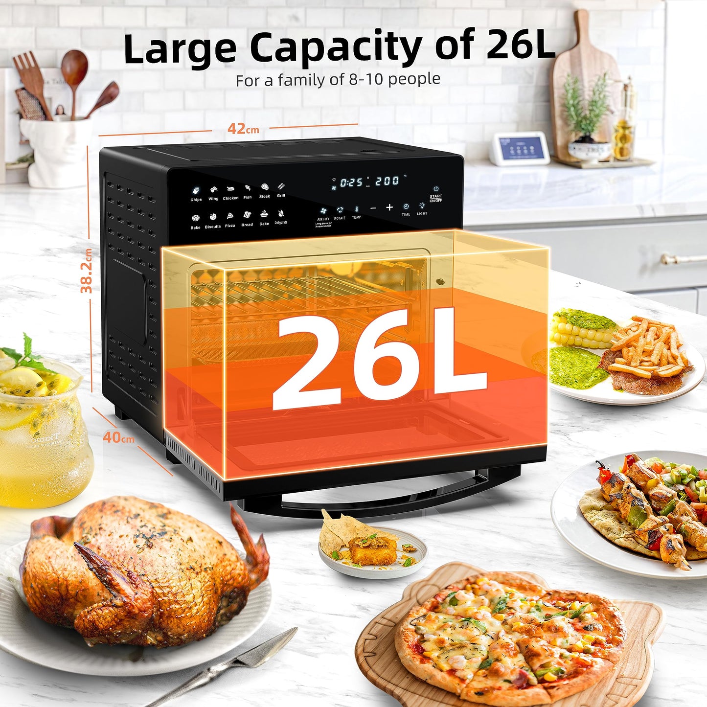 LLIVEKIT 26L Air Fryer Mini Oven – Rotisserie, 12 Presets, Countertop Design