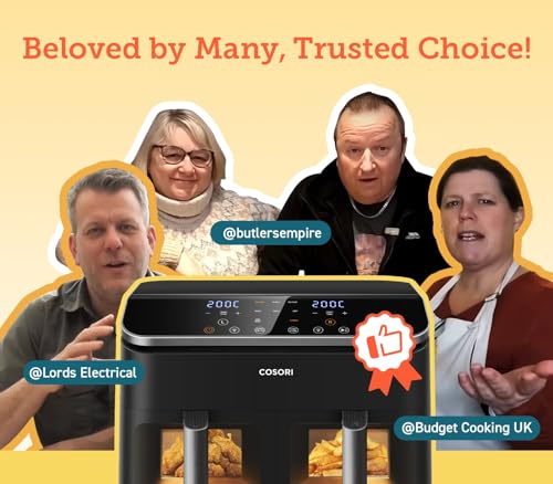 COSORI Dual Air Fryer – 8.5L Family Size, 8-in-1 Cooking, Non-Stick, Black