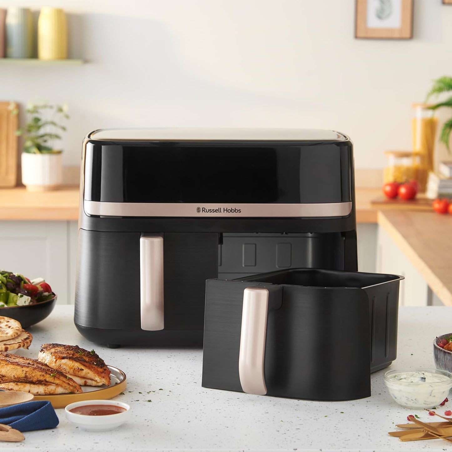 Russell Hobbs Dual Air Fryer – 9L, Dual Basket, 9 Presets, Dishwasher Safe