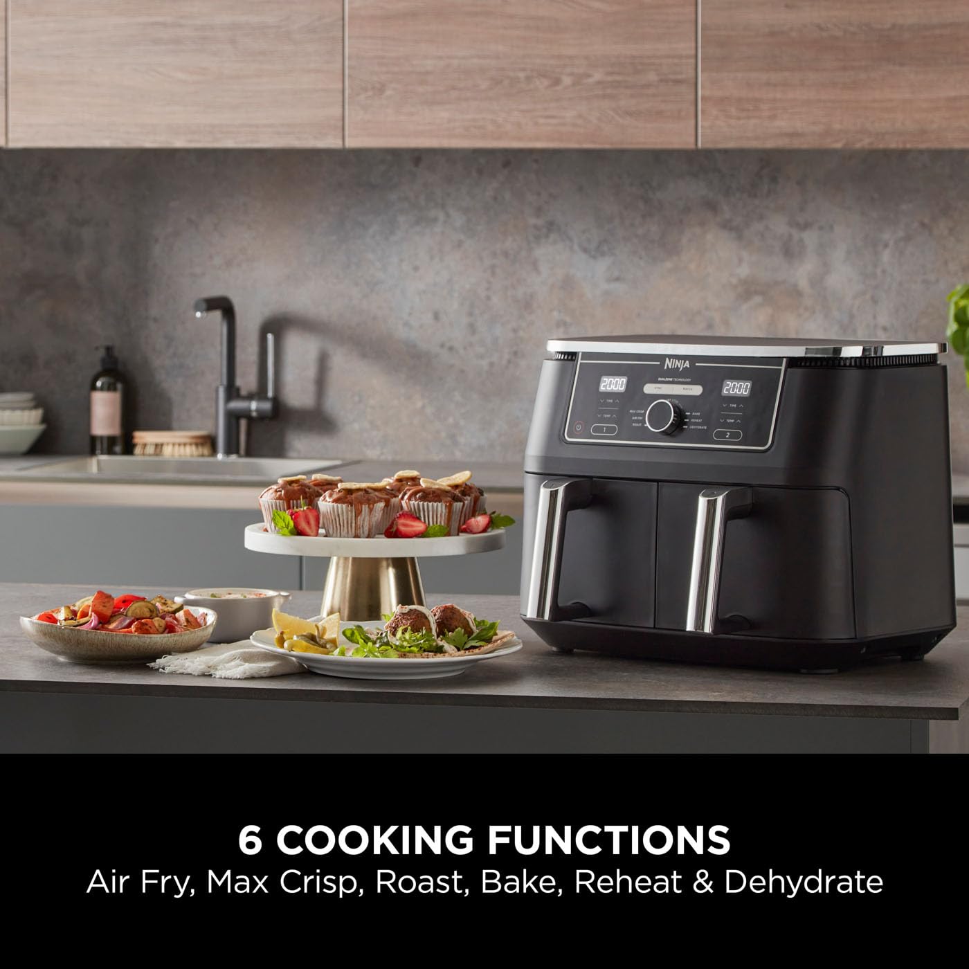 Ninja Foodi MAX Dual Zone Air Fryer – 9.5L, 2 Drawers, 6-in-1 Cooking, Black