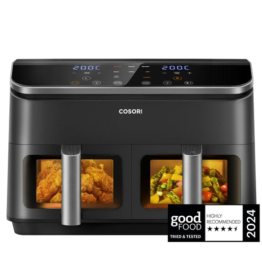 COSORI Dual Air Fryer – 8.5L Family Size, 8-in-1 Cooking, Non-Stick, Black
