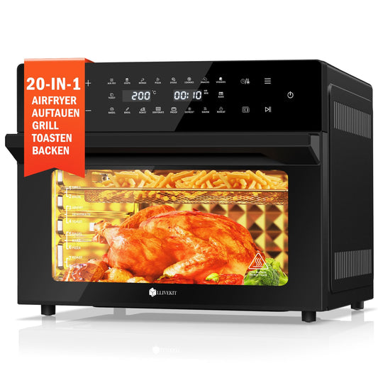 LLIVEKIT 30L Air Fryer Oven – Rotisserie, 20 Programs, LED Touch, Stainless Steel