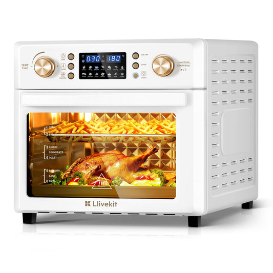 LLIVEKIT 26L Air Fryer Oven – 14 Programs, 360° Hot Air, Dishwasher Safe, White