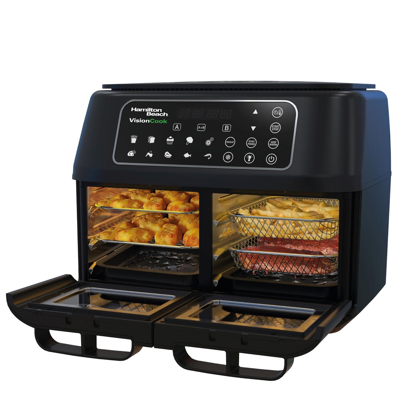 Hamilton Beach 11L Dual Air Fryer – VisionCook Window, 10 Presets, Smart Finish