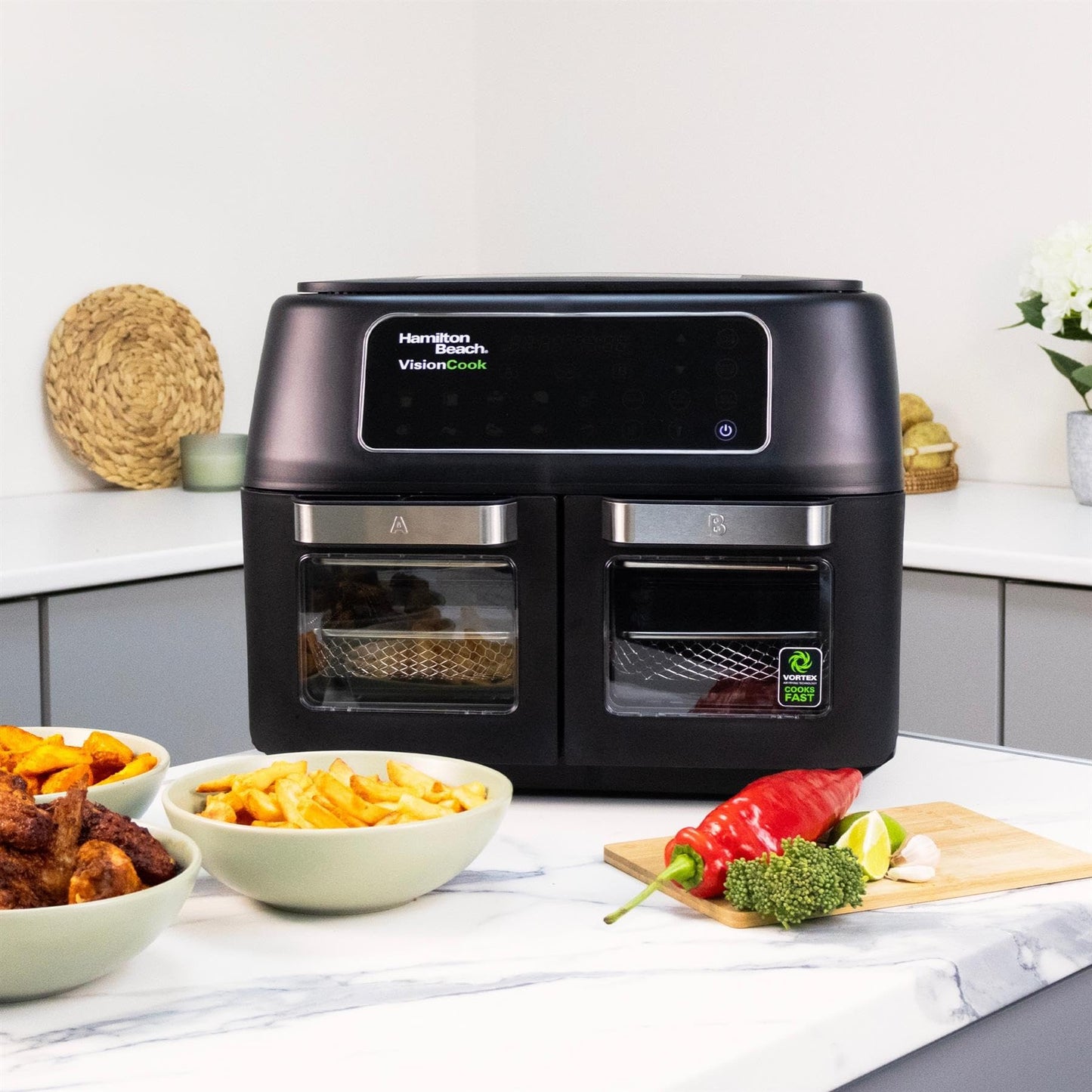 Hamilton Beach 11L Dual Air Fryer – VisionCook Window, 10 Presets, Smart Finish