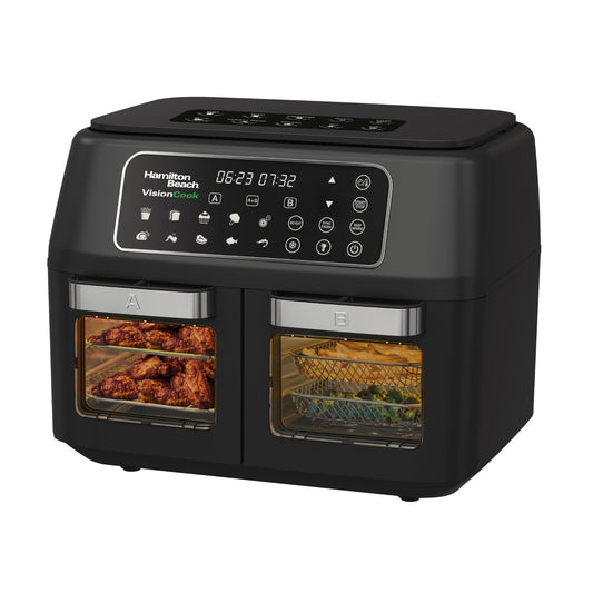 Hamilton Beach 11L Dual Air Fryer – VisionCook Window, 10 Presets, Smart Finish