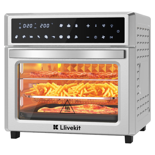 LLIVEKIT 26L Air Fryer Oven – Rotisserie, 12-in-1 Programs, Stainless Steel