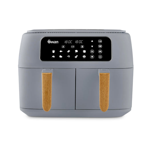Swan Nordic Duo Dual Basket Air Fryer – 8L, 13-in-1 Presets, Grey