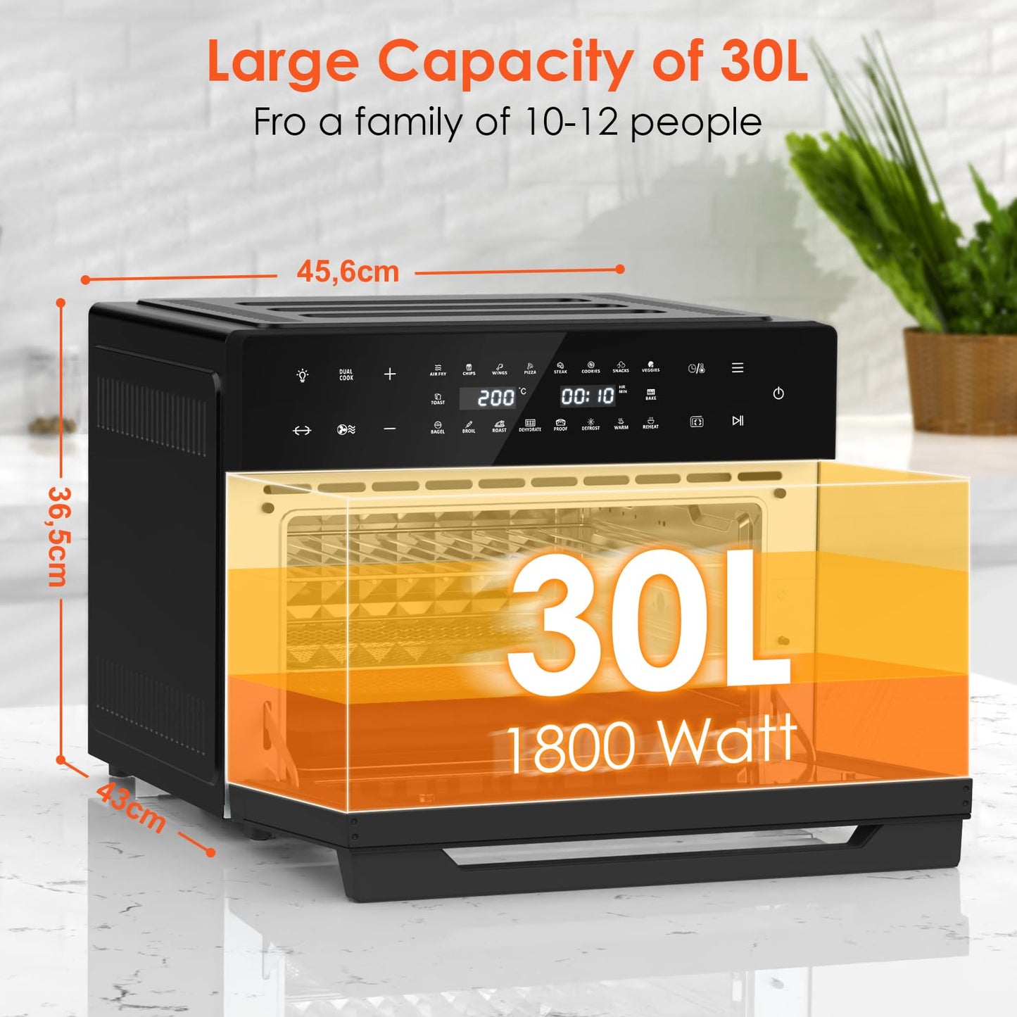 LLIVEKIT 30L Air Fryer Oven – Rotisserie, 20 Programs, LED Touch, Stainless Steel