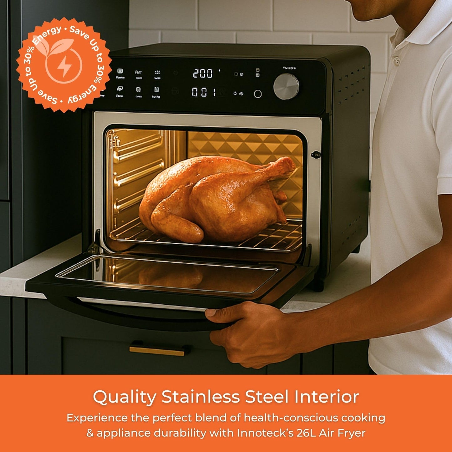 Innoteck 26L Air Fryer Oven – Stainless Steel, Rotisserie, Dual Cook, 11 Modes
