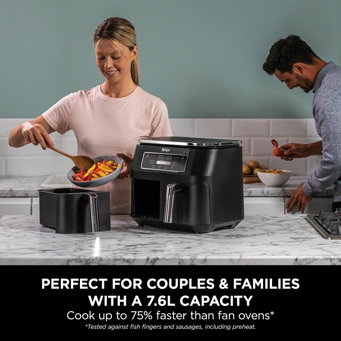 Ninja Foodi Dual Zone Air Fryer – 7.6L, 2 Drawers, 4-in-1 Functions, Black
