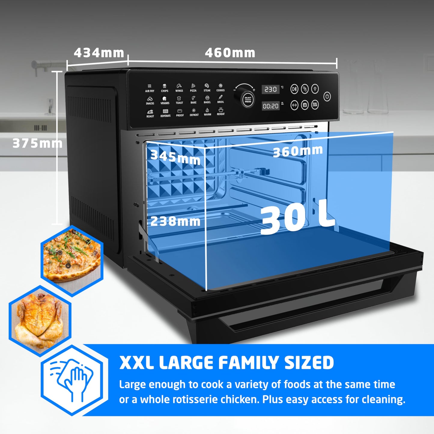 BridgePro 30L Digital Air Fryer Oven – Rotisserie, 18-in-1 Presets, 1800W
