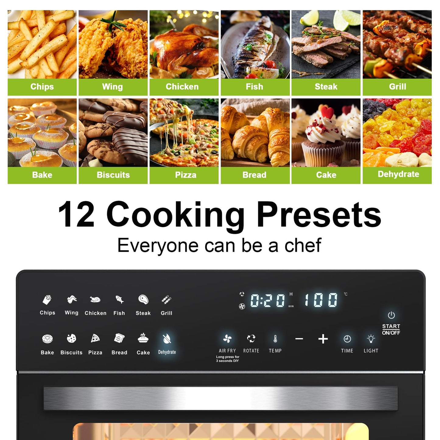 LLIVEKIT 26L Air Fryer Mini Oven – Rotisserie, 12 Presets, Countertop Design