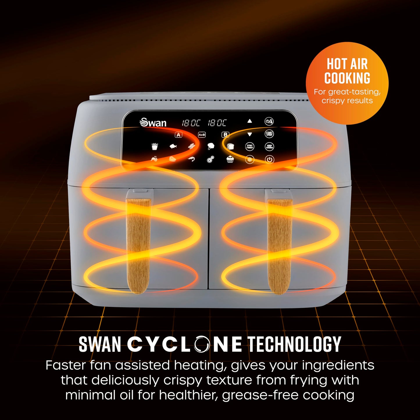 Swan Nordic Duo Dual Basket Air Fryer – 8L, 13-in-1 Presets, Grey