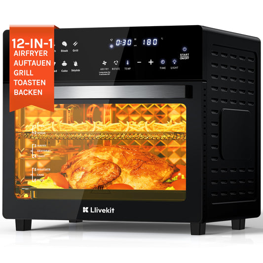 LLIVEKIT 26L Air Fryer Mini Oven – Rotisserie, 12 Presets, Countertop Design