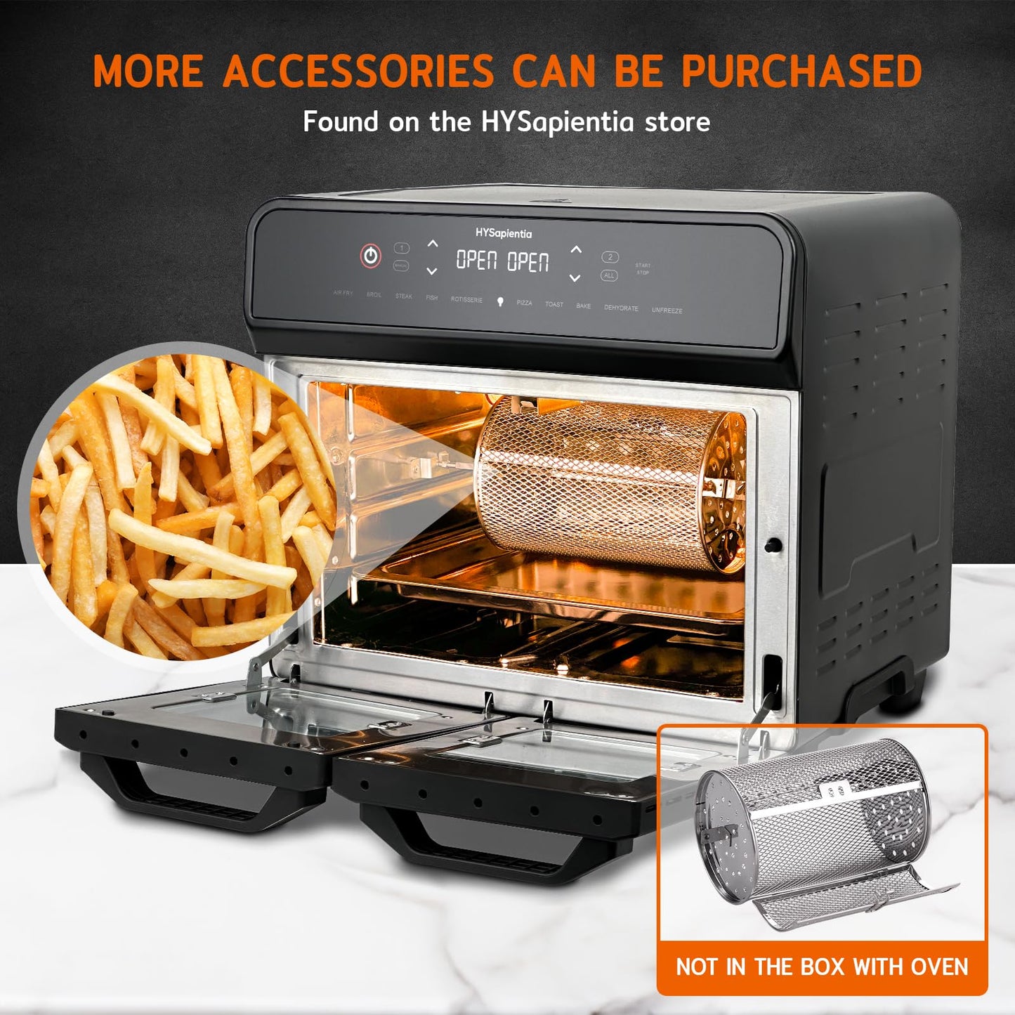 HYSapientia 22L Dual Zone Air Fryer Oven with Rotisserie – 10-in-1, Stainless Steel