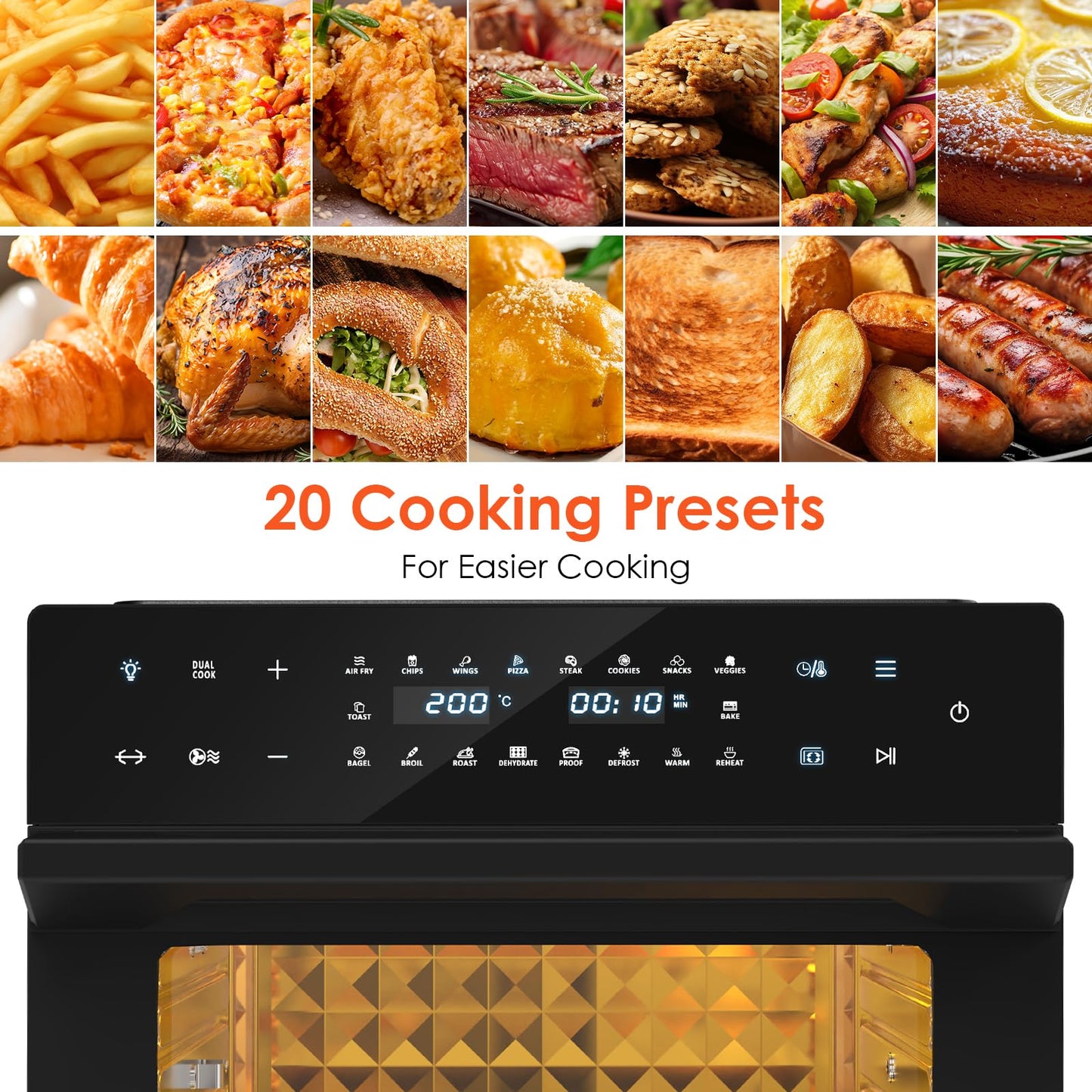 LLIVEKIT 30L Air Fryer Oven – Rotisserie, 20 Programs, LED Touch, Stainless Steel